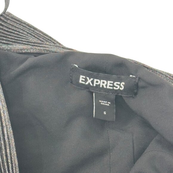 Express Women Pleated Metallic Crop Camisole Top SZ S Black/Silver Ruffle Back - Picture 2 of 9